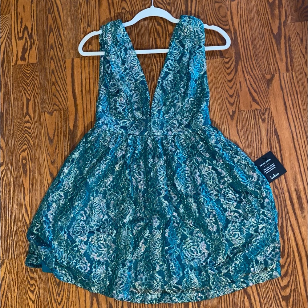 Green metallic short dress